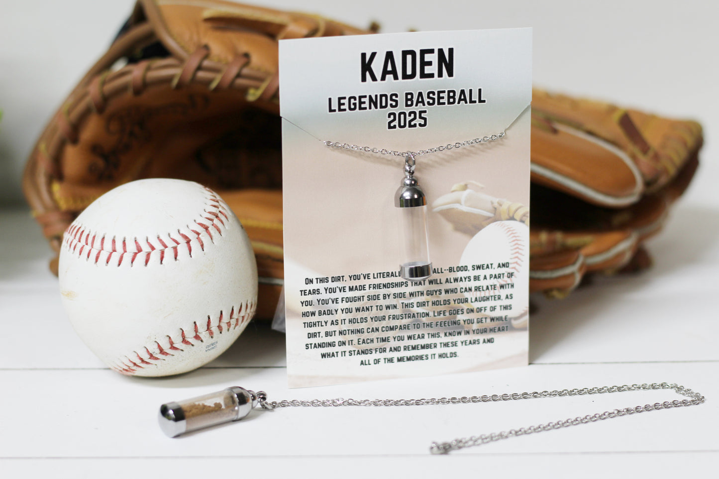 Jar of Dirt BASEBALL Necklace with Personalized Card, On This Dirt Quote Poem, Keepsake Memory Sentimental Senior Gift, Team Gifts Baseball
