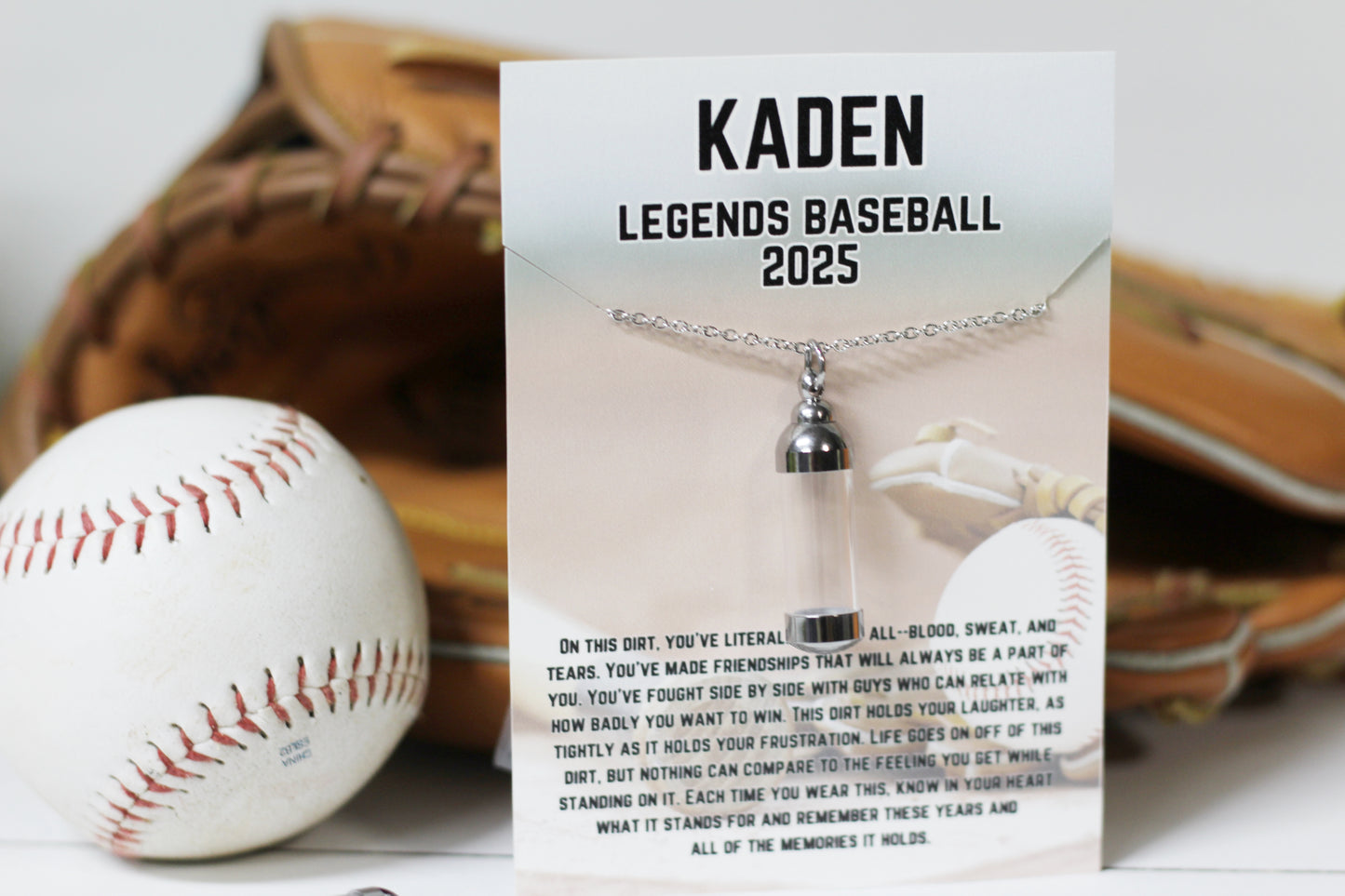 Jar of Dirt BASEBALL Necklace with Personalized Card, On This Dirt Quote Poem, Keepsake Memory Sentimental Senior Gift, Team Gifts Baseball