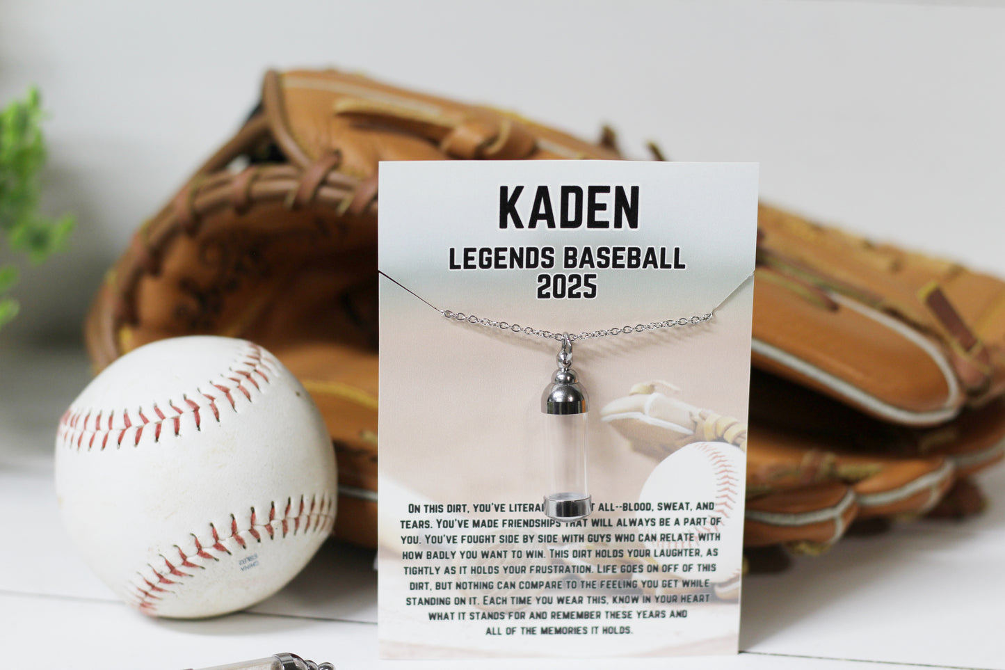 Jar of Dirt BASEBALL Necklace with Personalized Card, On This Dirt Quote Poem, Keepsake Memory Sentimental Senior Gift, Team Gifts Baseball