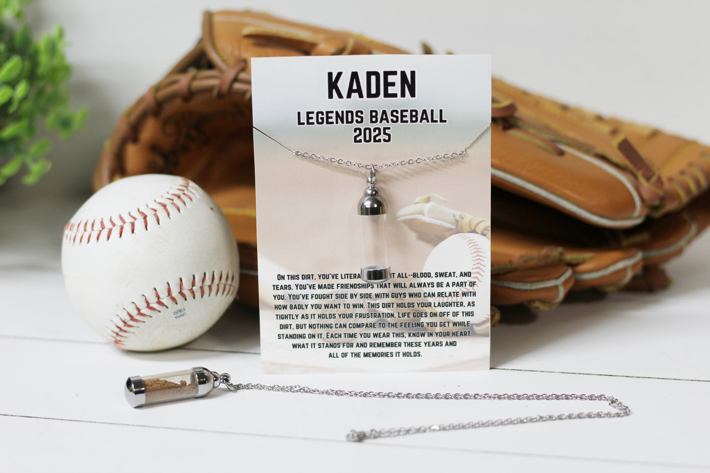 Jar of Dirt BASEBALL Necklace with Personalized Card, On This Dirt Quote Poem, Keepsake Memory Sentimental Senior Gift, Team Gifts Baseball