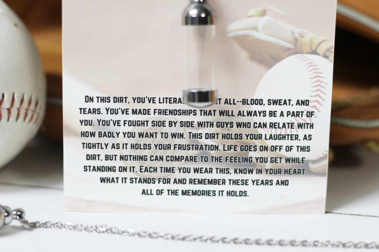 Jar of Dirt BASEBALL Necklace with Personalized Card, On This Dirt Quote Poem, Keepsake Memory Sentimental Senior Gift, Team Gifts Baseball