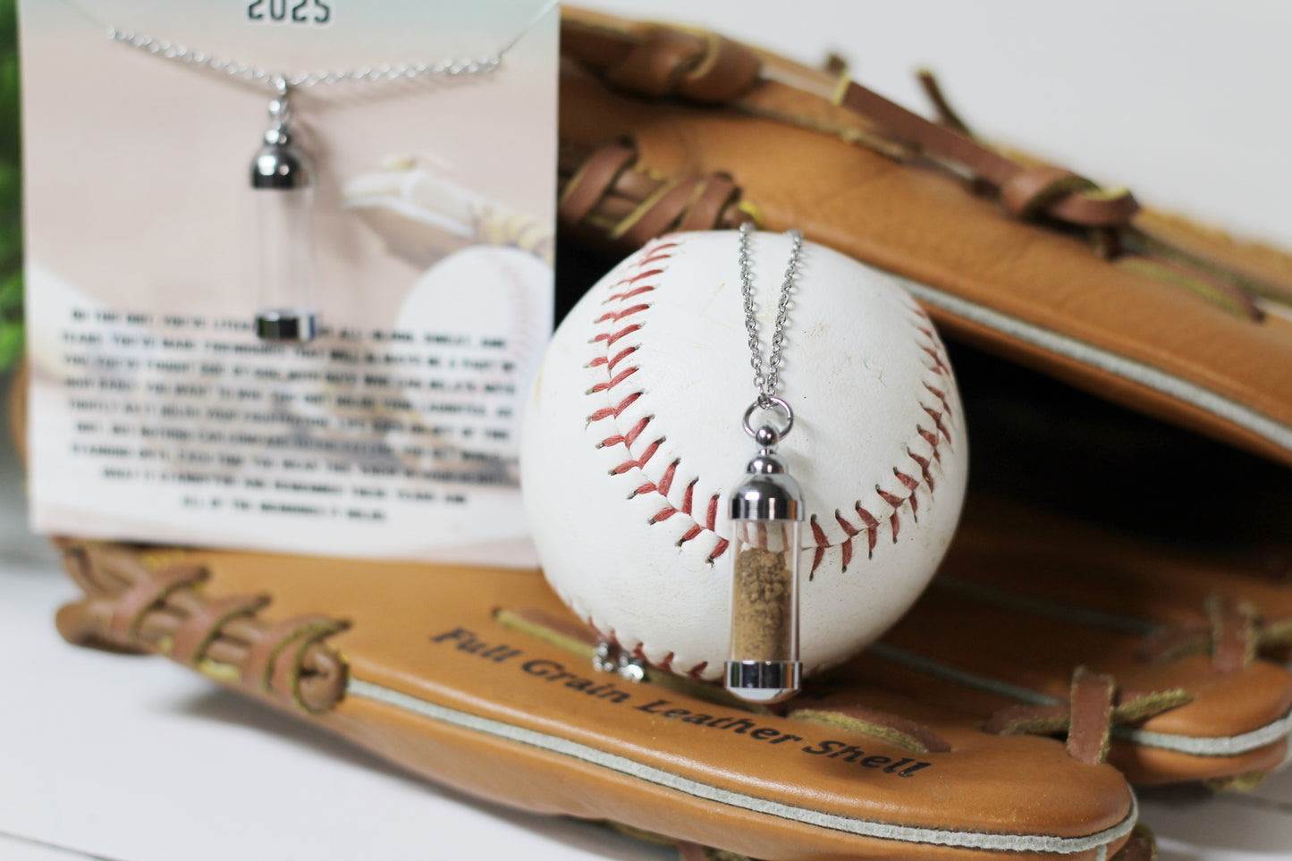 Jar of Dirt BASEBALL Necklace with Personalized Card, On This Dirt Quote Poem, Keepsake Memory Sentimental Senior Gift, Team Gifts Baseball