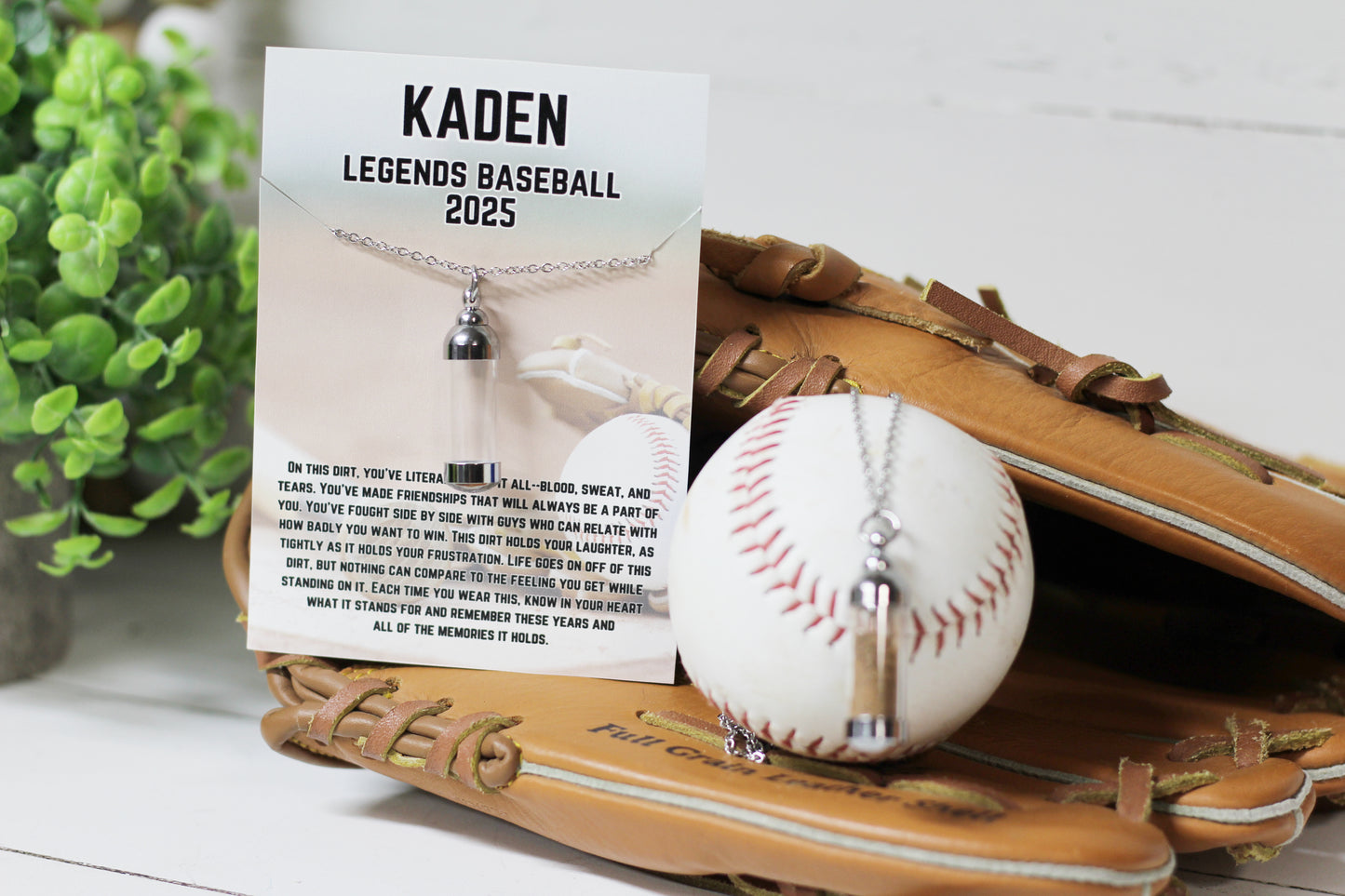 Jar of Dirt BASEBALL Necklace with Personalized Card, On This Dirt Quote Poem, Keepsake Memory Sentimental Senior Gift, Team Gifts Baseball