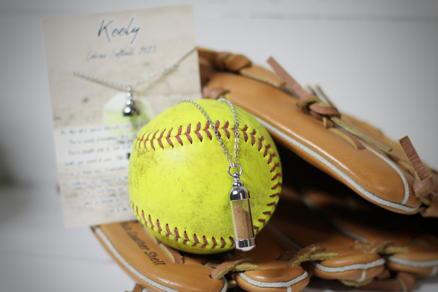 Jar of Dirt SOFTBALL Necklace with Personalized Card, On This Dirt Quote Poem, Keepsake Memory Sentimental Senior Gift, Team Gifts Softball