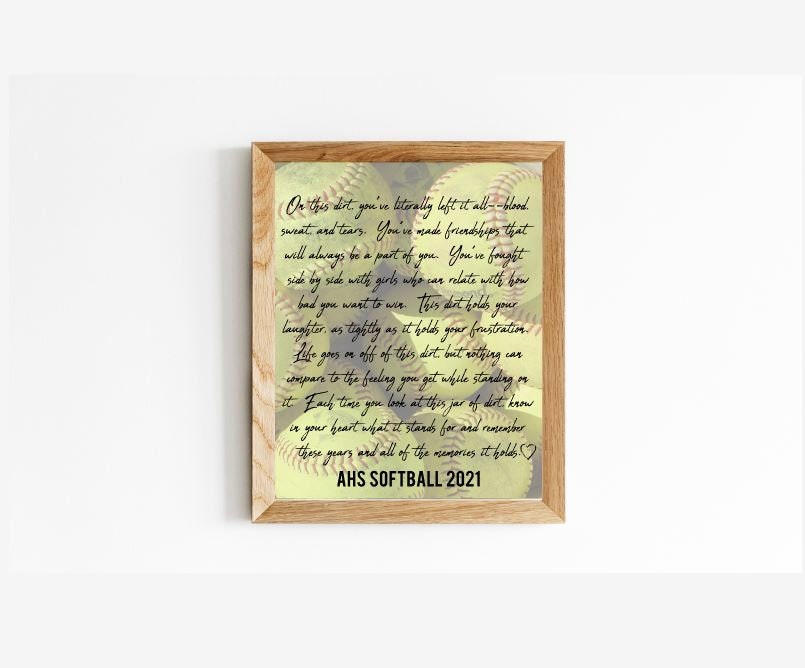 Jar of Dirt SOFTBALL Girls Team Printable Instant Download Digital Art Motivational Memory Sentimental Quote Sign Senior Gift Banquet Decor