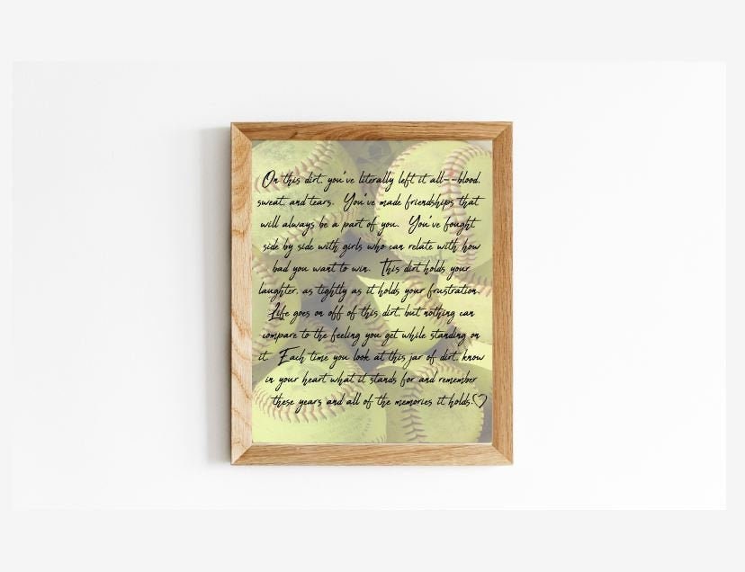 Jar of Dirt SOFTBALL Girls Team Printable Instant Download Digital Art Motivational Memory Sentimental Quote Sign Senior Gift Banquet Decor