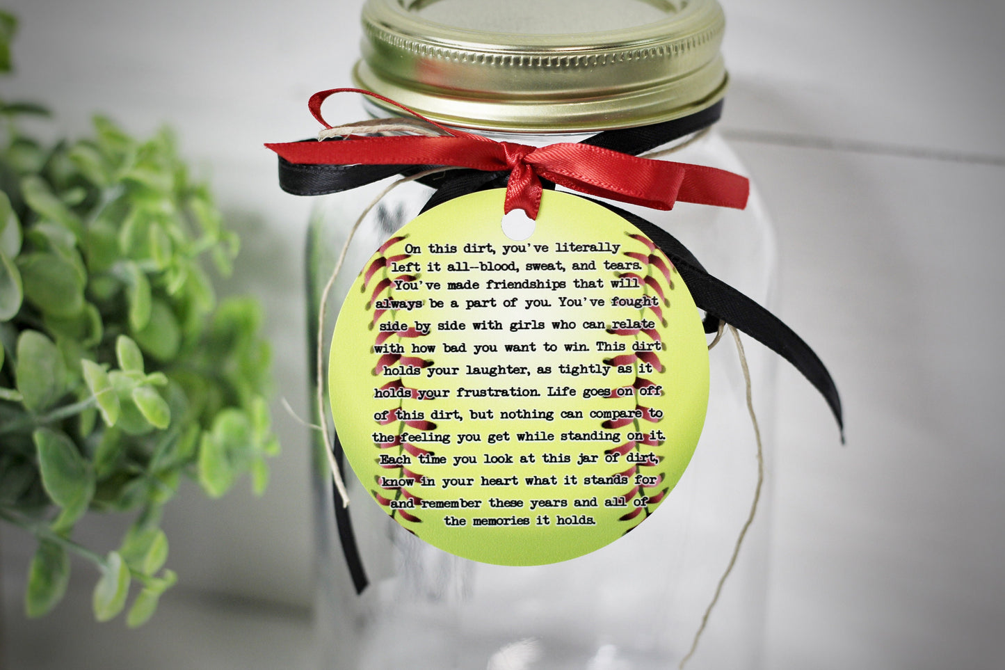 Jar of Dirt SOFTBALL girls Team Personalized Metal Tag Motivational Memory Sentimental Quote Sign Senior Gift, Softball Team Gifts