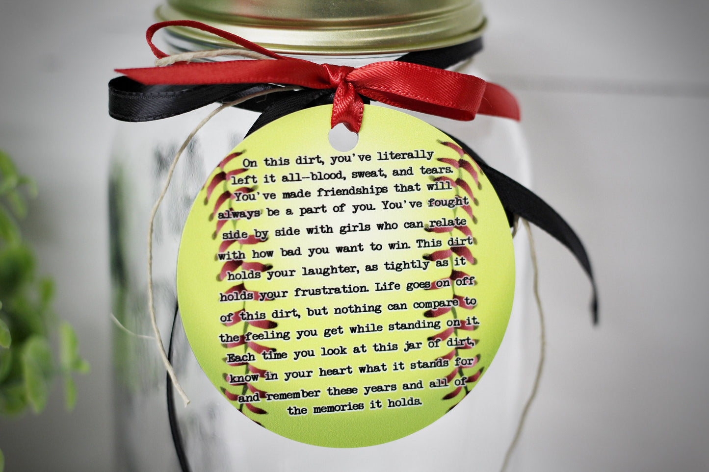 Jar of Dirt SOFTBALL girls Team Personalized Metal Tag Motivational Memory Sentimental Quote Sign Senior Gift, Softball Team Gifts