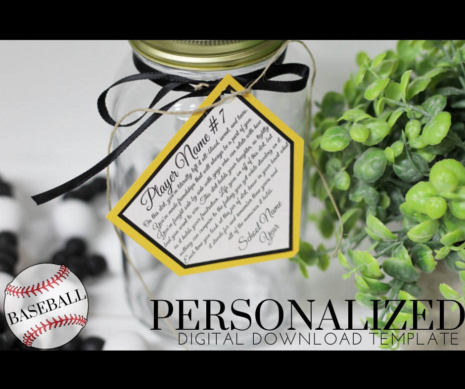 Personalized Jar of Dirt BASEBALL boys Team Printable Editable Download Custom Template Memory Sentimental Quote Sign Senior Night Gift