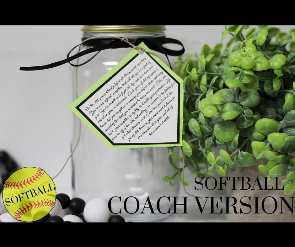 Jar of Dirt COACH Version Softball Girls Team Printable Instant Download Digital Motivational Memory Sentimental Quote, Senior Gift to Coach