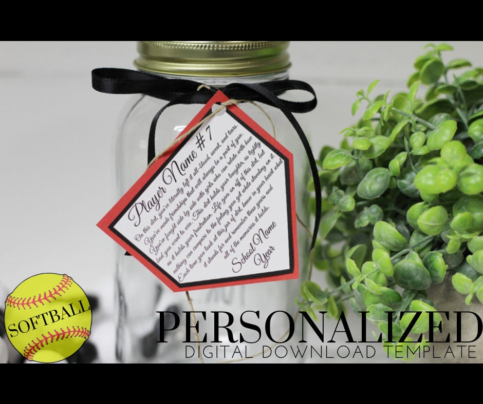 Personalized Jar of Dirt SOFTBALL girls Team Printable Editable Download Custom Template Memory Sentimental Quote Sign Senior Night Gift