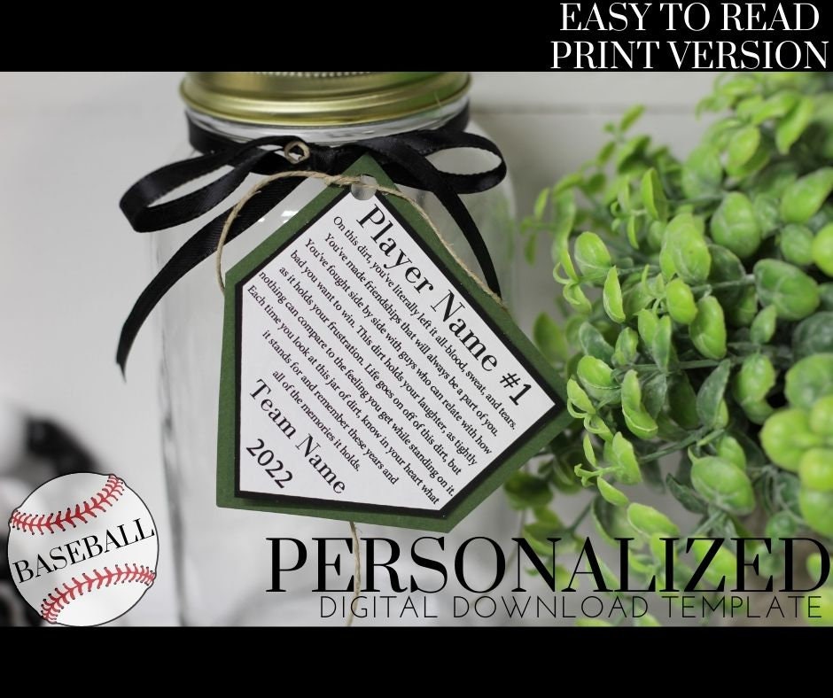 Personalized Jar of Dirt BASEBALL boy Team Printable Editable Download Custom Template Memory Sentimental Quote Sign Senior Night Gift PRINT