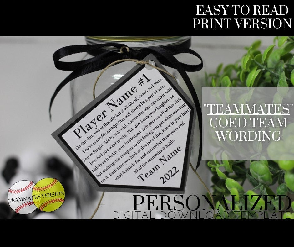 Personalized Jar of Dirt TEAMMATES coed Team Printable Editable Download Custom Template Memory Sentimental Quote Sign Gift PRINT font