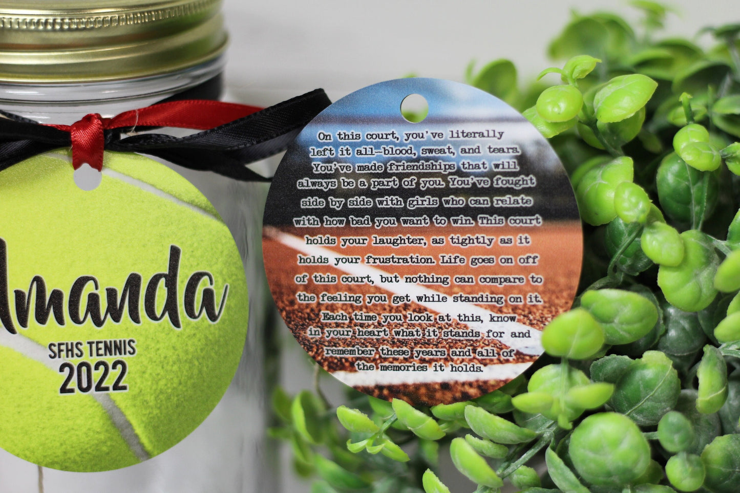 Personalized TENNIS Team Personalized Metal Tag Motivational Memory Sentimental Quote Sign Senior Gift, Tennis Player Team Gifts Jar of Dirt
