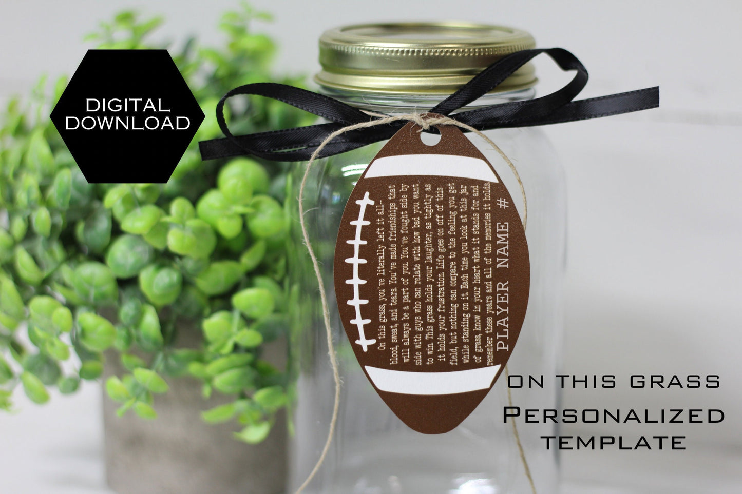 Jar of GRASS Football Personalized Team Printable, Instant Download Digital Art Motivational Memory Sentimental Quote, Senior Athlete Gift
