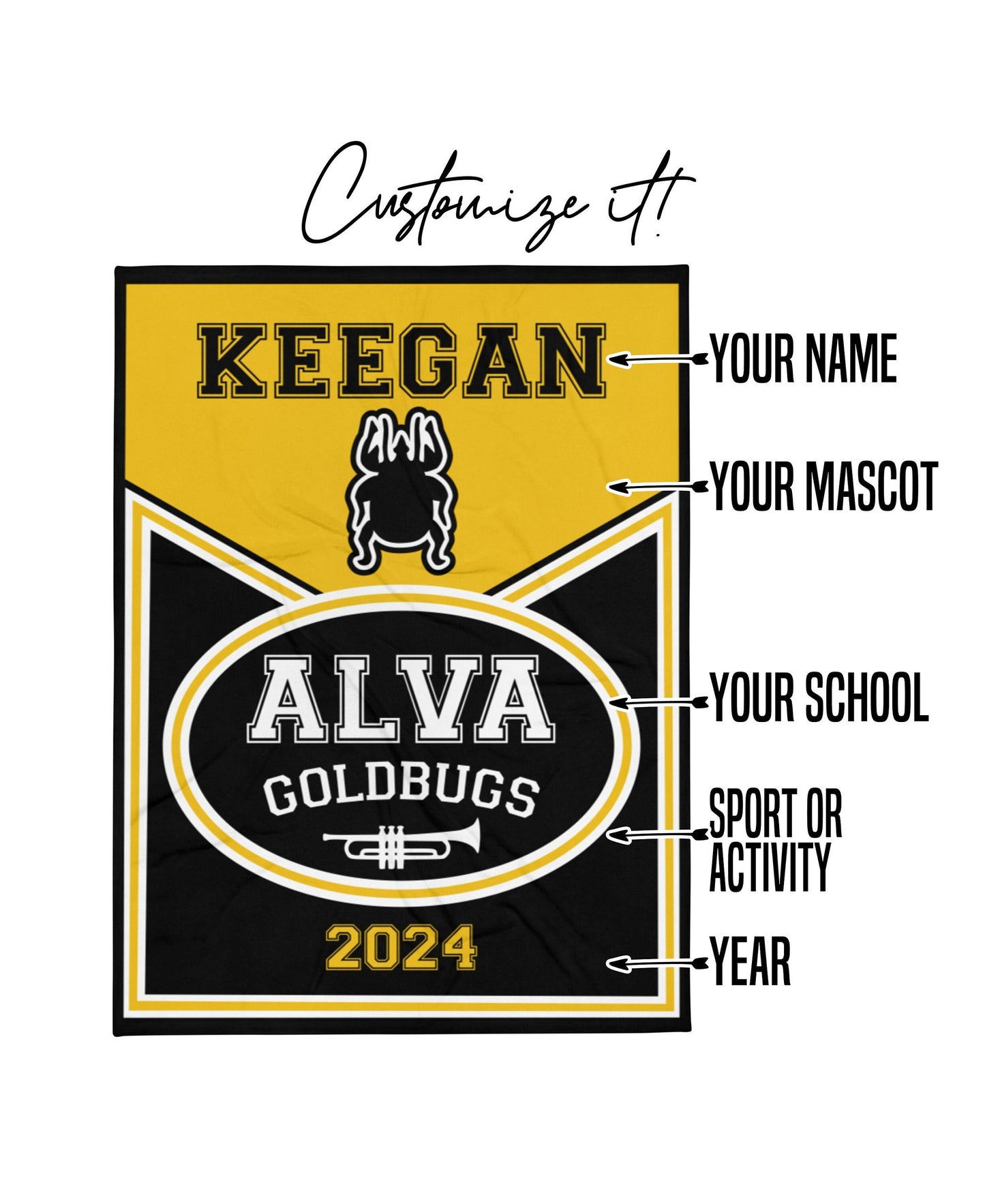 Personalized High School Senior Throw Blanket, Custom Sports Blanket, Senior Night Gift Banquet Graduation End of School Year Class of 2024