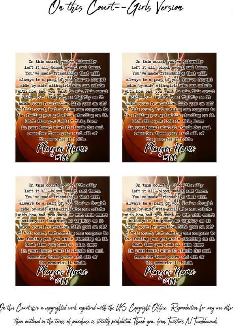 On this Court Personalized Basketball GIRLS Team Printable Instant Download Digital Motivational Memory Sentimental Quote Sign Senior Gift