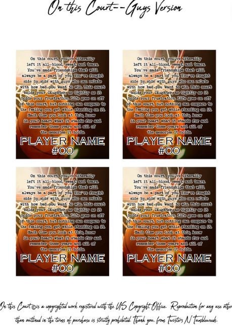 On this Court Personalized Basketball boys Team Printable Instant Download Digital Motivational Memory Sentimental Quote Sign Senior Gift