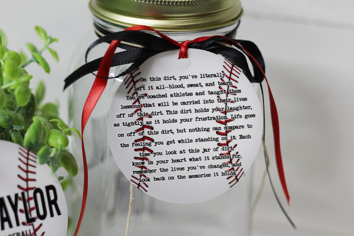 Jar of Dirt Baseball COACH Personalized Metal Tag Motivational Memory Sentimental Quote Senior Gift, Baseball Team Gifts, Retirement, Season