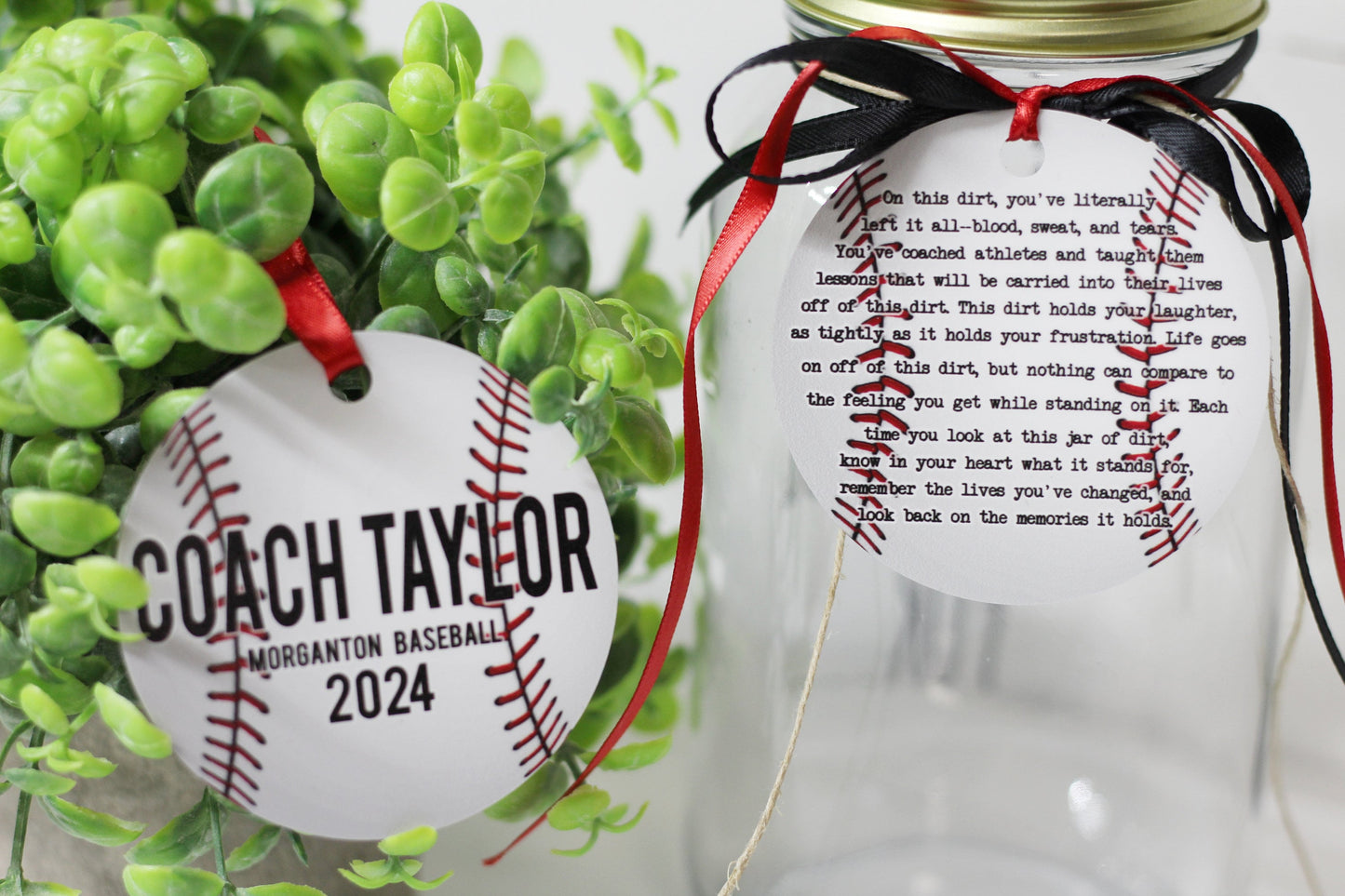 Jar of Dirt Baseball COACH Personalized Metal Tag Motivational Memory Sentimental Quote Senior Gift, Baseball Team Gifts, Retirement, Season