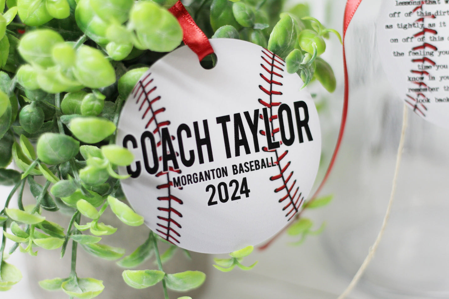 Jar of Dirt Baseball COACH Personalized Metal Tag Motivational Memory Sentimental Quote Senior Gift, Baseball Team Gifts, Retirement, Season